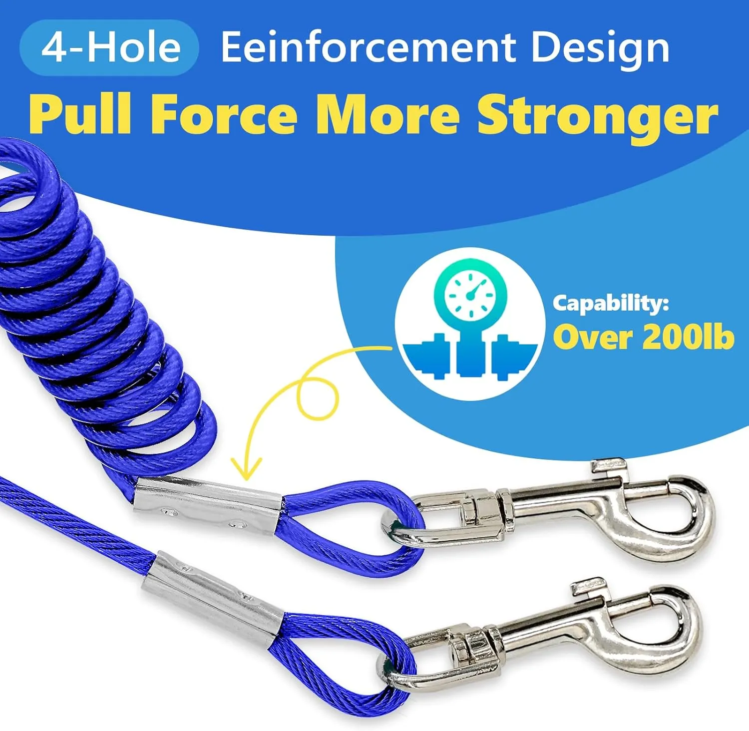 32FT Shock-Absorbing Dog Tie Out Cable & Stake for Backyard, Camping, Traveling, for Dogs up to 250Lbs, Durable Dog Tether/Leash