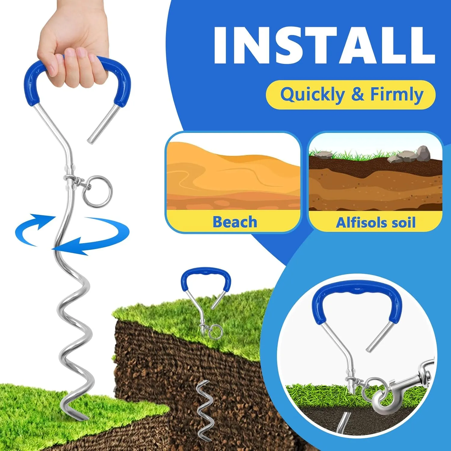 32FT Shock-Absorbing Dog Tie Out Cable & Stake for Backyard, Camping, Traveling, for Dogs up to 250Lbs, Durable Dog Tether/Leash