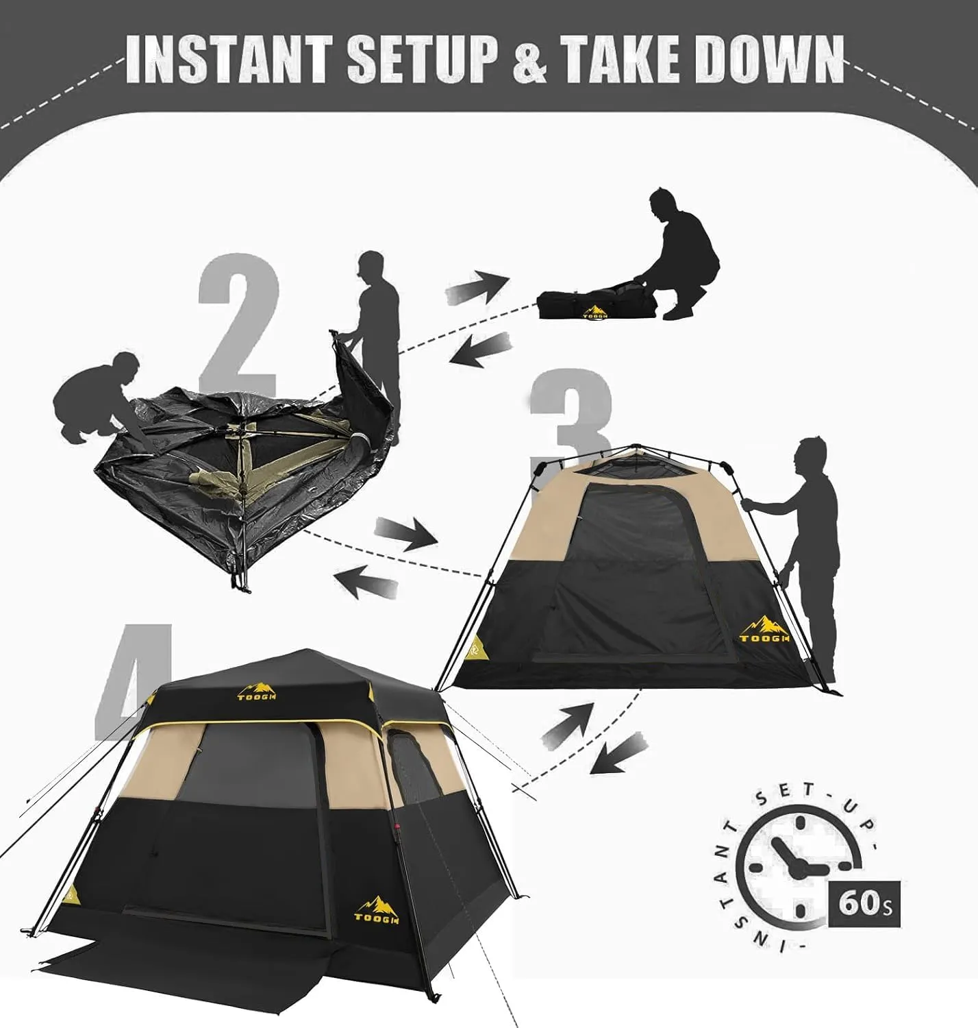 3/4 Person/6 Person Camping Tent Fast Cabin Tent with Instant Setup Tent, Weatherproof Tent Easy Quick Set Up & Pop Up in 60 Seconds with Rainfly Backpack for Family Camping,Upgraded Ventilation