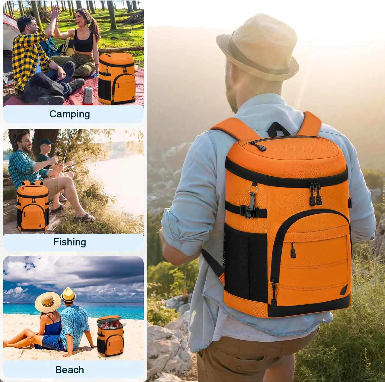 35 Cans Insulated Backpack Cooler for Men, Leak Proof Camping Beach Cooler Backpack Portable Soft Sided Cooler Bag Waterproof Travel Hiking Picnic Fishing Lunch Coolers