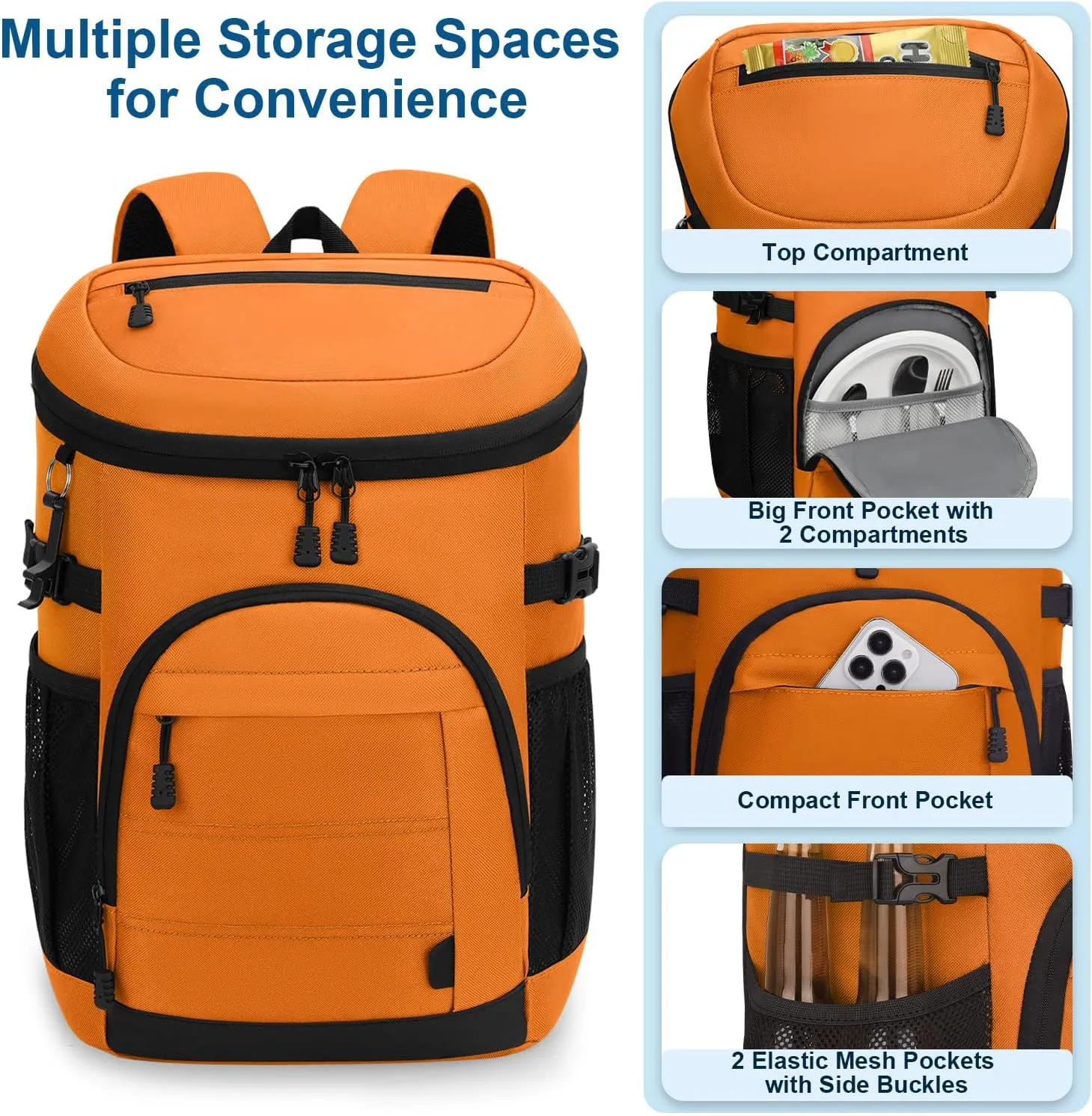 35 Cans Insulated Backpack Cooler for Men, Leak Proof Camping Beach Cooler Backpack Portable Soft Sided Cooler Bag Waterproof Travel Hiking Picnic Fishing Lunch Coolers