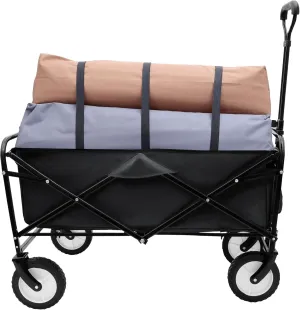 360lbs Rolling Carts with All Terrain 7'' 360° Wheels, Collapsible Grocery Utility Cart with 2 Cup Holders, Beach Wagon with Strapping System, 3 Plastic Liner Bags(Black)