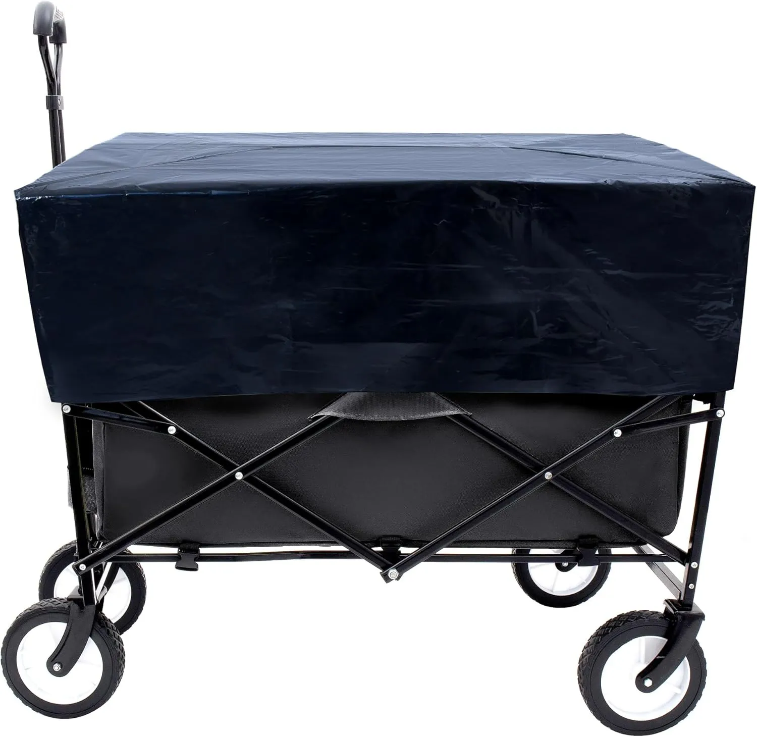 360lbs Rolling Carts with All Terrain 7'' 360° Wheels, Collapsible Grocery Utility Cart with 2 Cup Holders, Beach Wagon with Strapping System, 3 Plastic Liner Bags(Black)