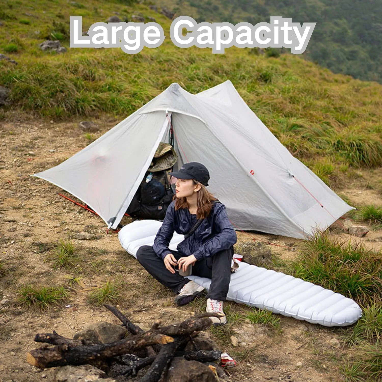 3F UL GEAR Blue Mountain 1/2Person Camping Poleless Tent, 3/4Seasons Waterproof Tent, Easy Set Up Hiking, Backpacking Silicon Coated Tent Shelter