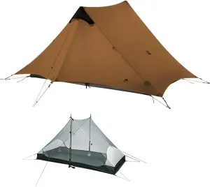 3FULGEAR Lanshan 2 Tent 2 Person Ultralight Camping Tent, 3/4 Season Professional 15D Silnylon Rodless Tent for Camping, Climbing, Hiking