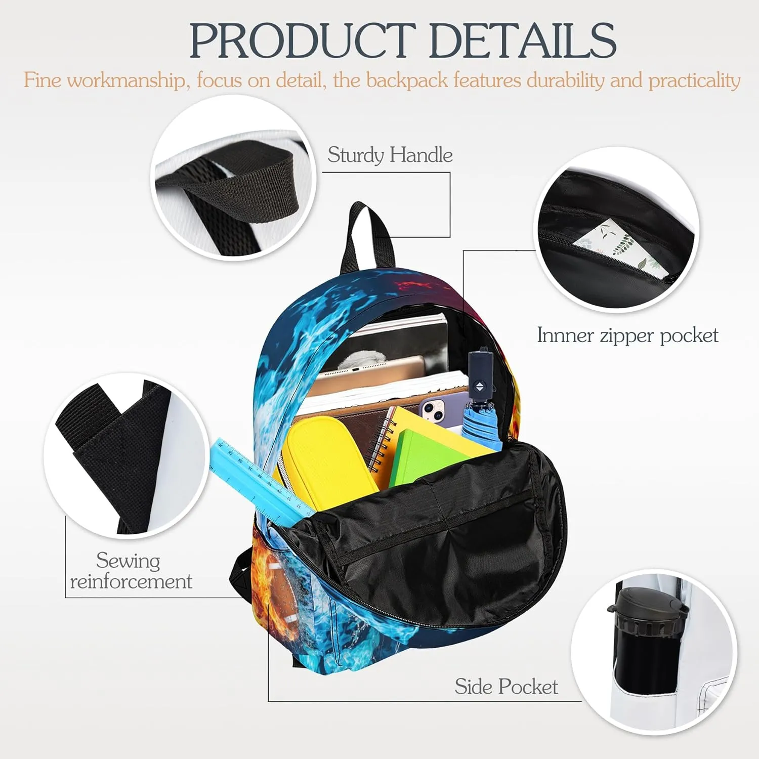 3pcs Backpack for Boys Girls, Backpack Set with Lunch Box Pencil Case for Kids Teen Elementary Middle High School