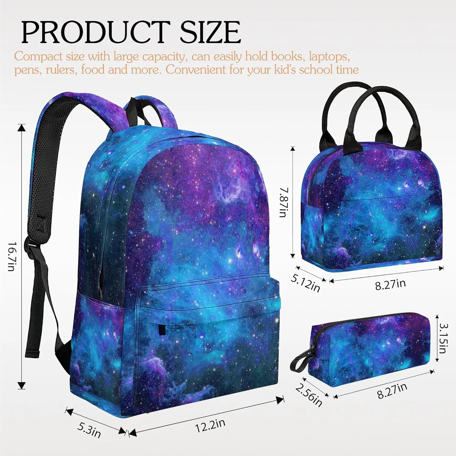 3pcs Backpack for Boys Girls, Backpack Set with Lunch Box Pencil Case for Kids Teen Elementary Middle High School