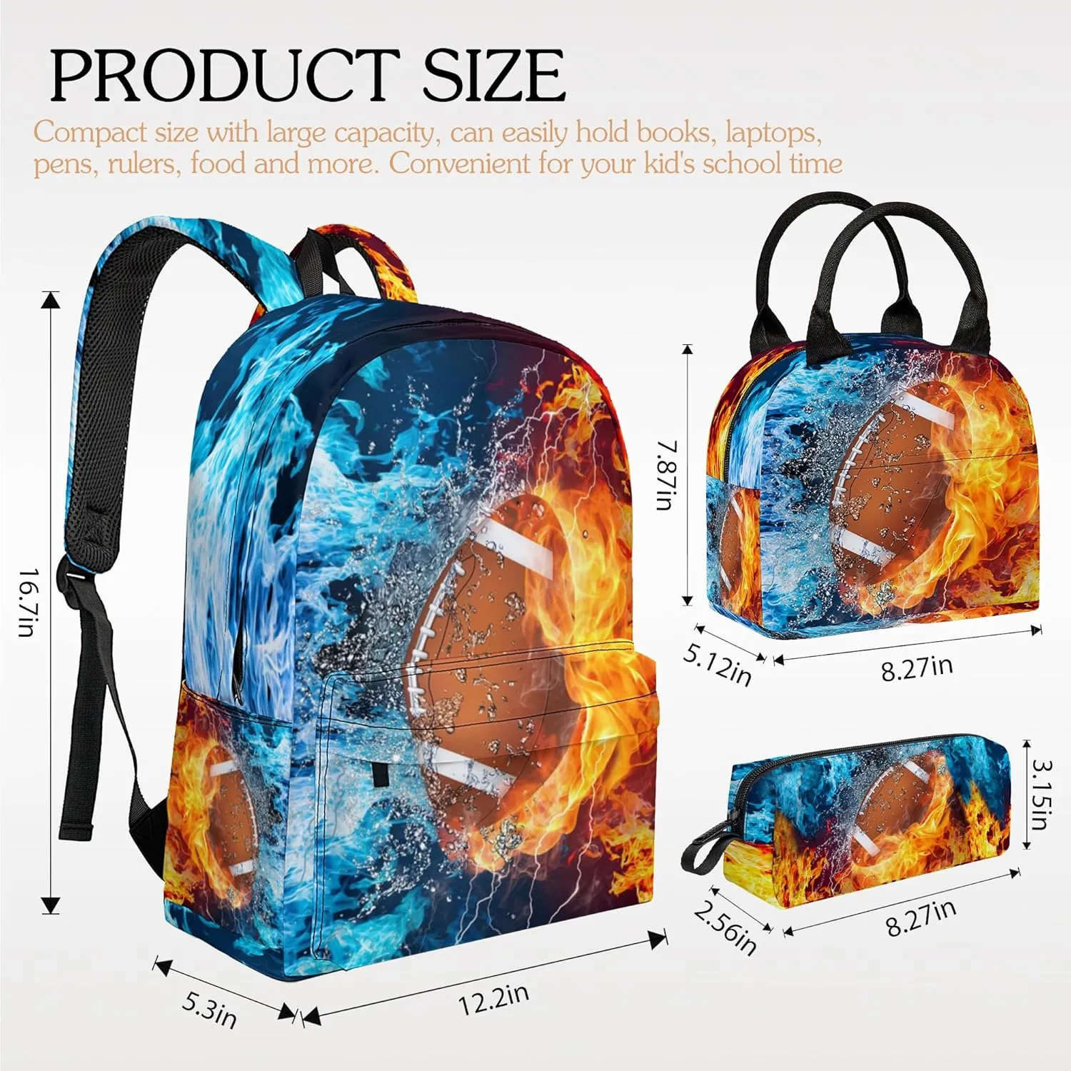 3pcs Backpack for Boys Girls, Backpack Set with Lunch Box Pencil Case for Kids Teen Elementary Middle High School