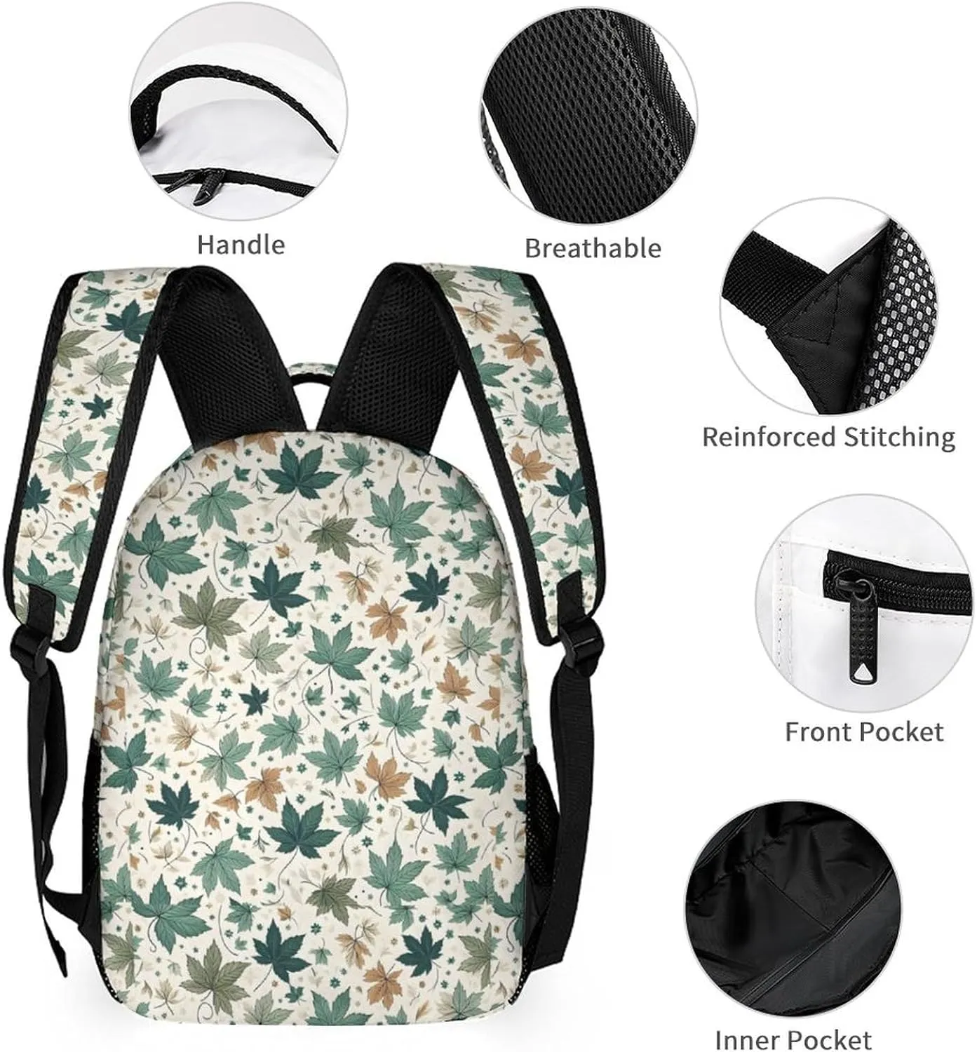 3PCS Backpack with Lunch Box & Pen Case, 16.2 Inch Ergonomic Straps Backpack, Cute College Backpack for Traveling Daypack
