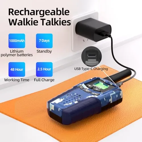 3pcs Rechargeable Kids Camouflage Walkie Talkies - Long Range