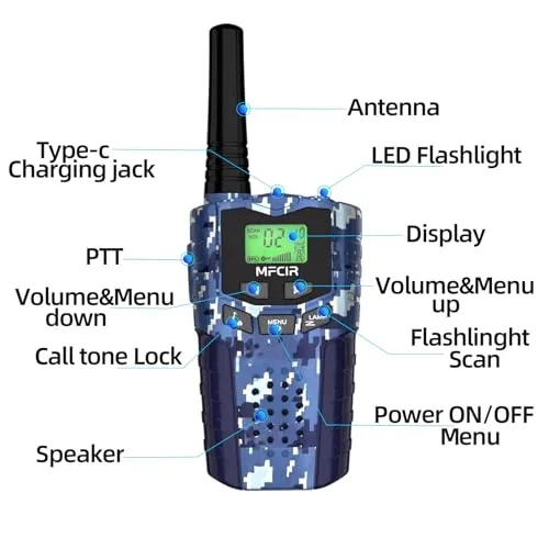 3pcs Rechargeable Kids Camouflage Walkie Talkies - Long Range