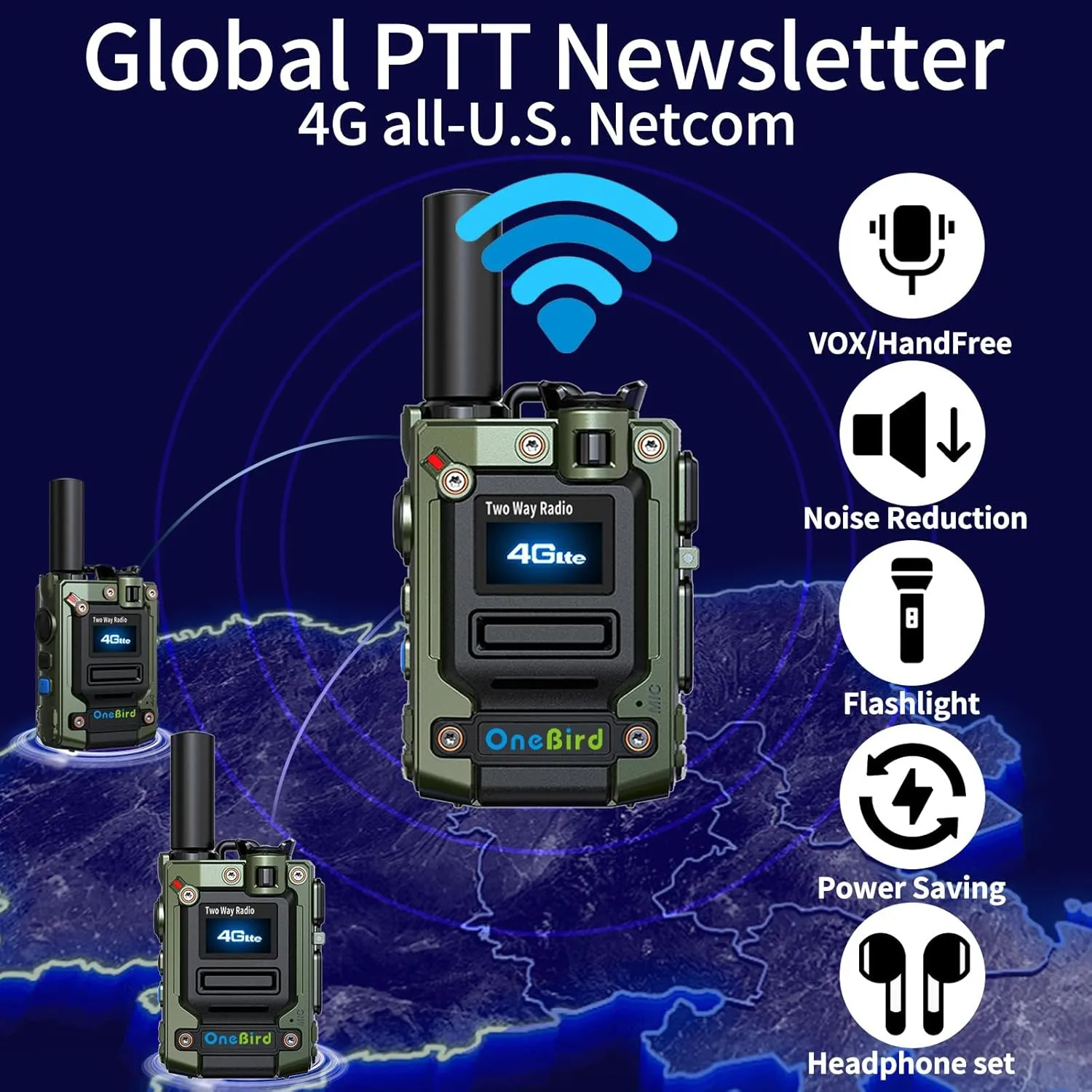 4-Pack Global Walkie Talkie with Sim Cards, Long Range 4G 1000 Mile Rechargeable Two-Way Radios, 3-7 Day Battery, Type-C Fast Charging, PTT Push to Talk Over Cellular Radio Unlimited Range