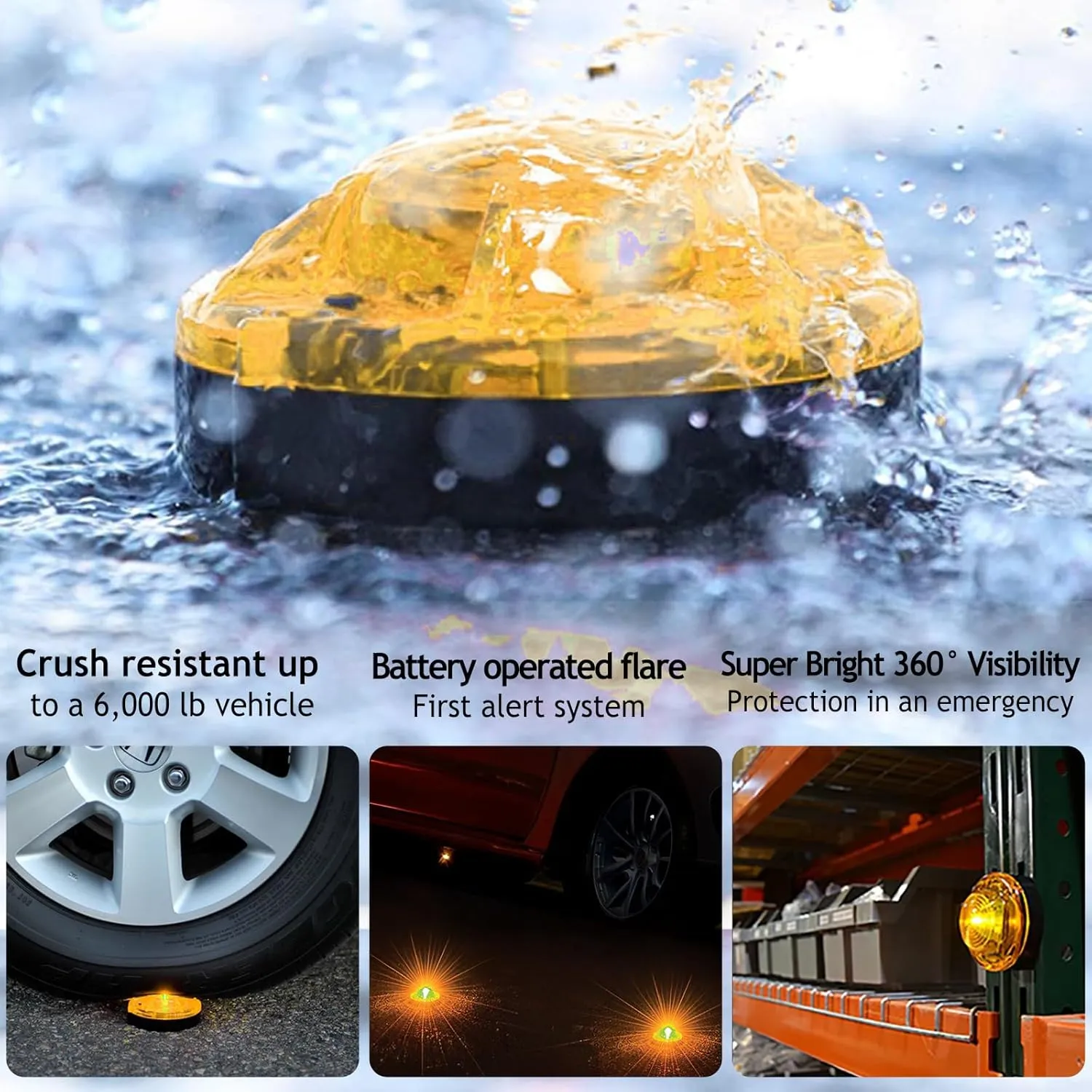 4 Pack LED Emergency Beacon Yellow,Roadside Flare,Magnetic Base,2 Modes Flash and Steady,for Car Emergency Kit or Amish Buggy,RV,Boat,Crush Resistant,Water Resistant