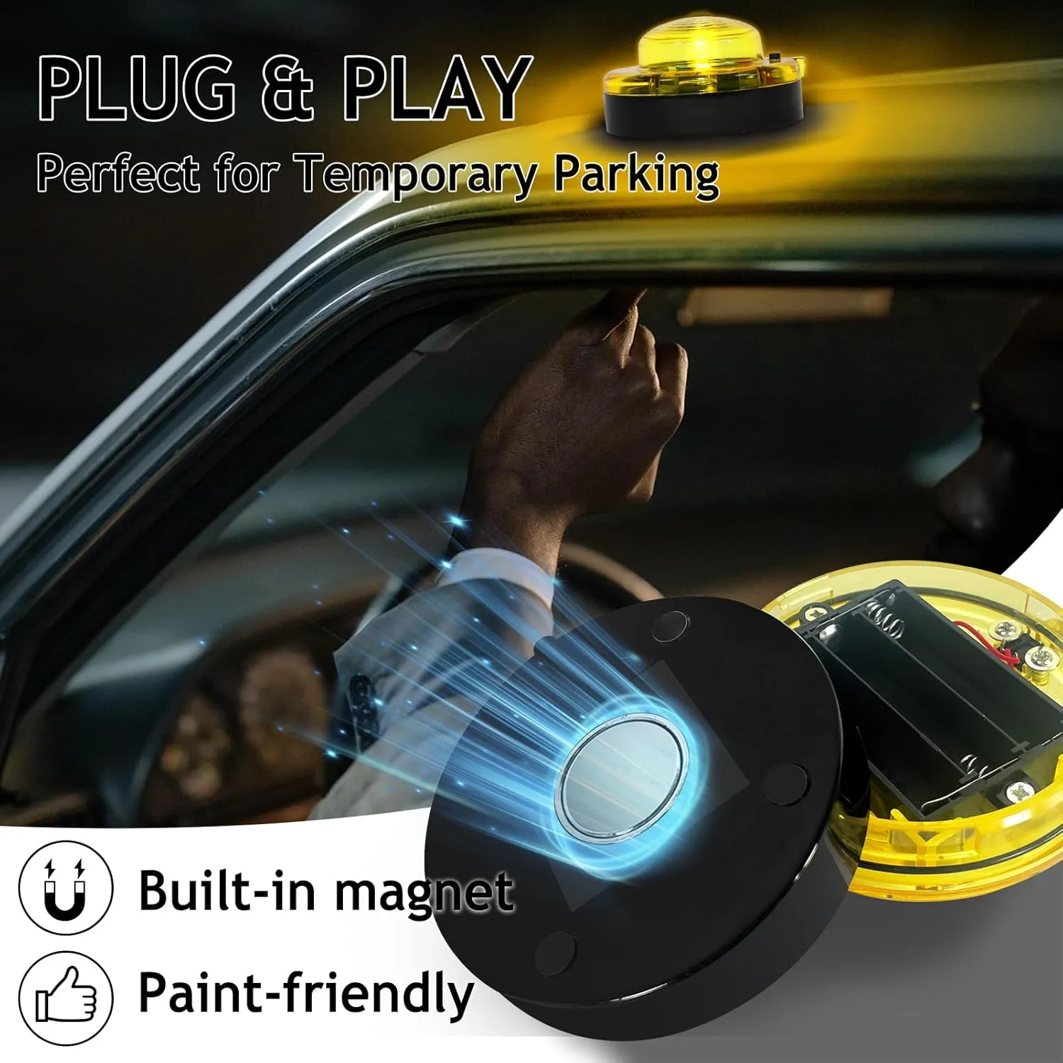 4 Pack LED Emergency Beacon Yellow,Roadside Flare,Magnetic Base,2 Modes Flash and Steady,for Car Emergency Kit or Amish Buggy,RV,Boat,Crush Resistant,Water Resistant