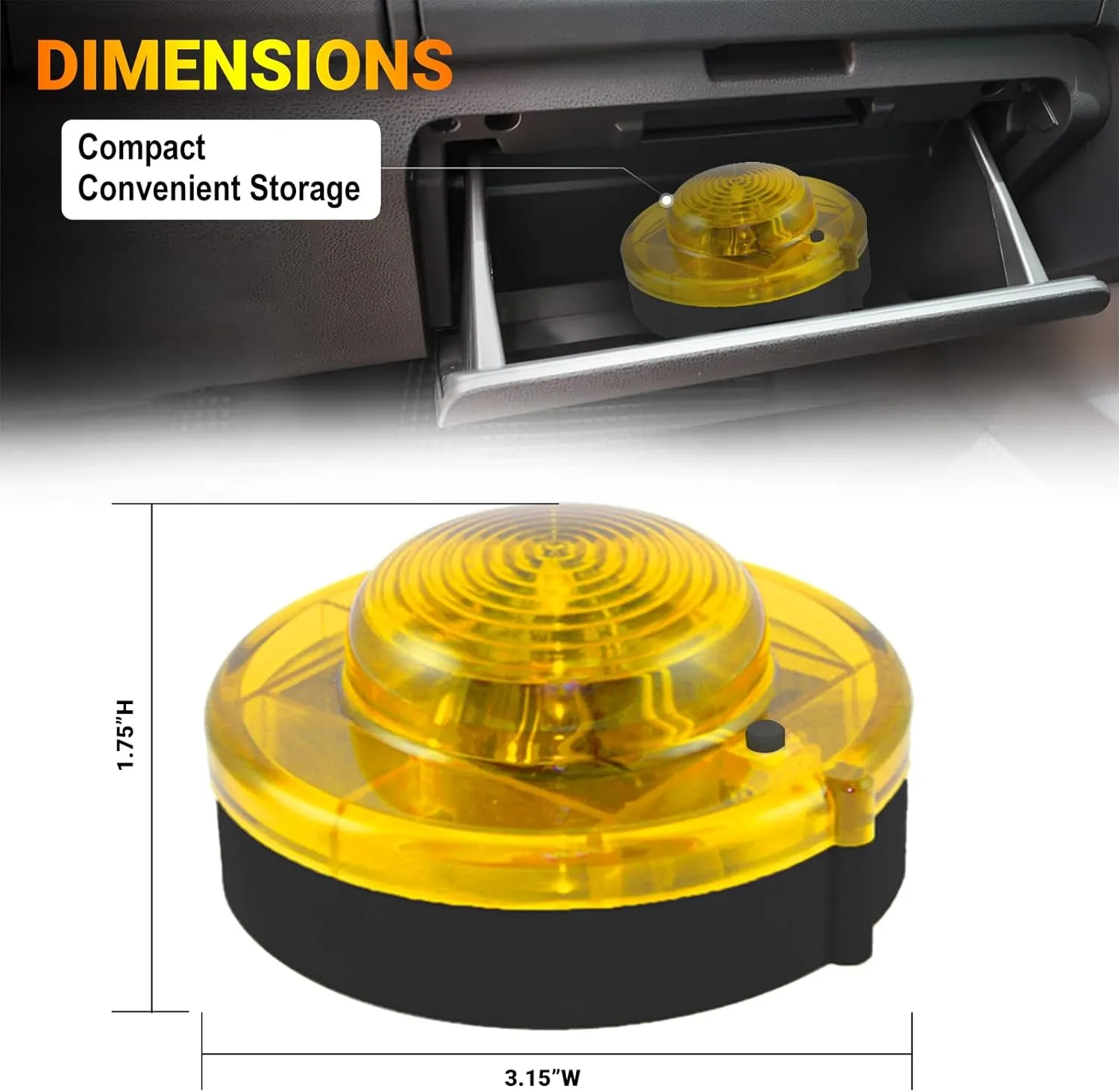 4 Pack LED Emergency Beacon Yellow,Roadside Flare,Magnetic Base,2 Modes Flash and Steady,for Car Emergency Kit or Amish Buggy,RV,Boat,Crush Resistant,Water Resistant