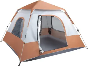 4-Person Camping Family Tent,Pop Up Quick Setup Automatic Hydraulic Family Travel Tent w/Windows, Doors Carry Bag Included,Brown