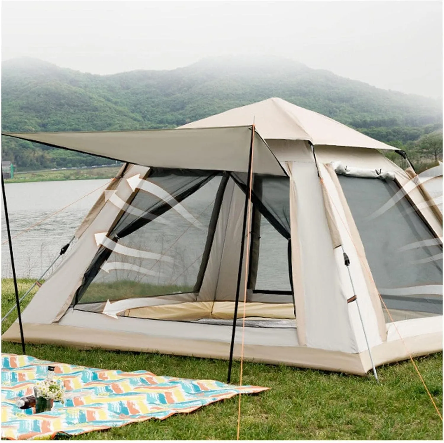 4-Person Pop-Up Tent, Waterproof Lightweight, Quick 3-Second Setup, Ventilated Stable for Camping, Hiking Outdoor Adventures