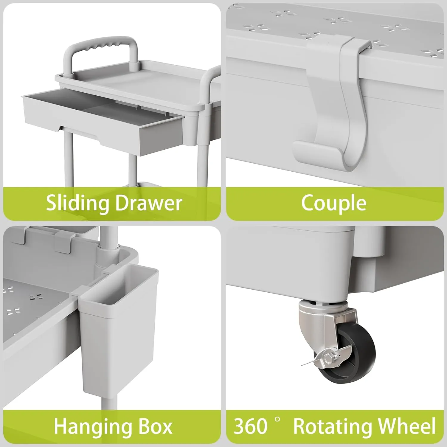 4 Tier Rolling Cart Organizer,Art Craft Diaper Bedside Snack Laundry Room Bathroom Organizer Narrow Thin Slim Rolling Trolley Utility Cart with Wheels for Kitchen,Office(Grey)