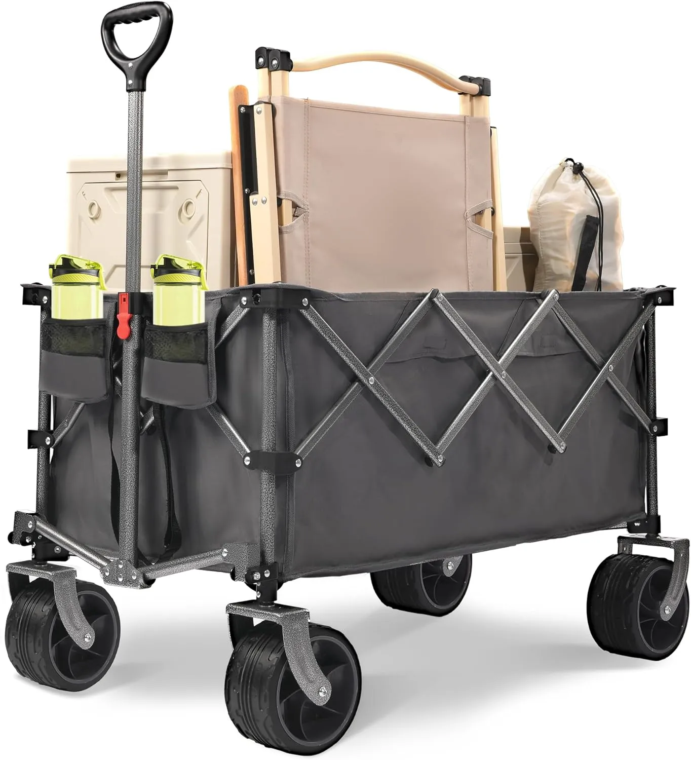 400L Heavy Duty Wagon Cart: Collapsible Folding Utility Wagon with 450LB Capacity - All-Terrain Wheels & Adjustable Handle for Camping Beach & Sports - 600D Oxford Fabric & Aluminum Frame
