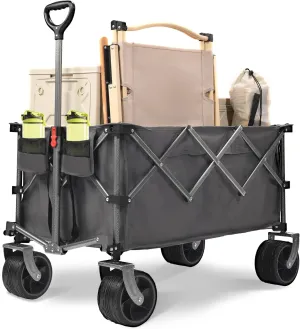 400L Heavy Duty Wagon Cart: Collapsible Folding Utility Wagon with 450LB Capacity - All-Terrain Wheels & Adjustable Handle for Camping Beach & Sports - 600D Oxford Fabric & Aluminum Frame