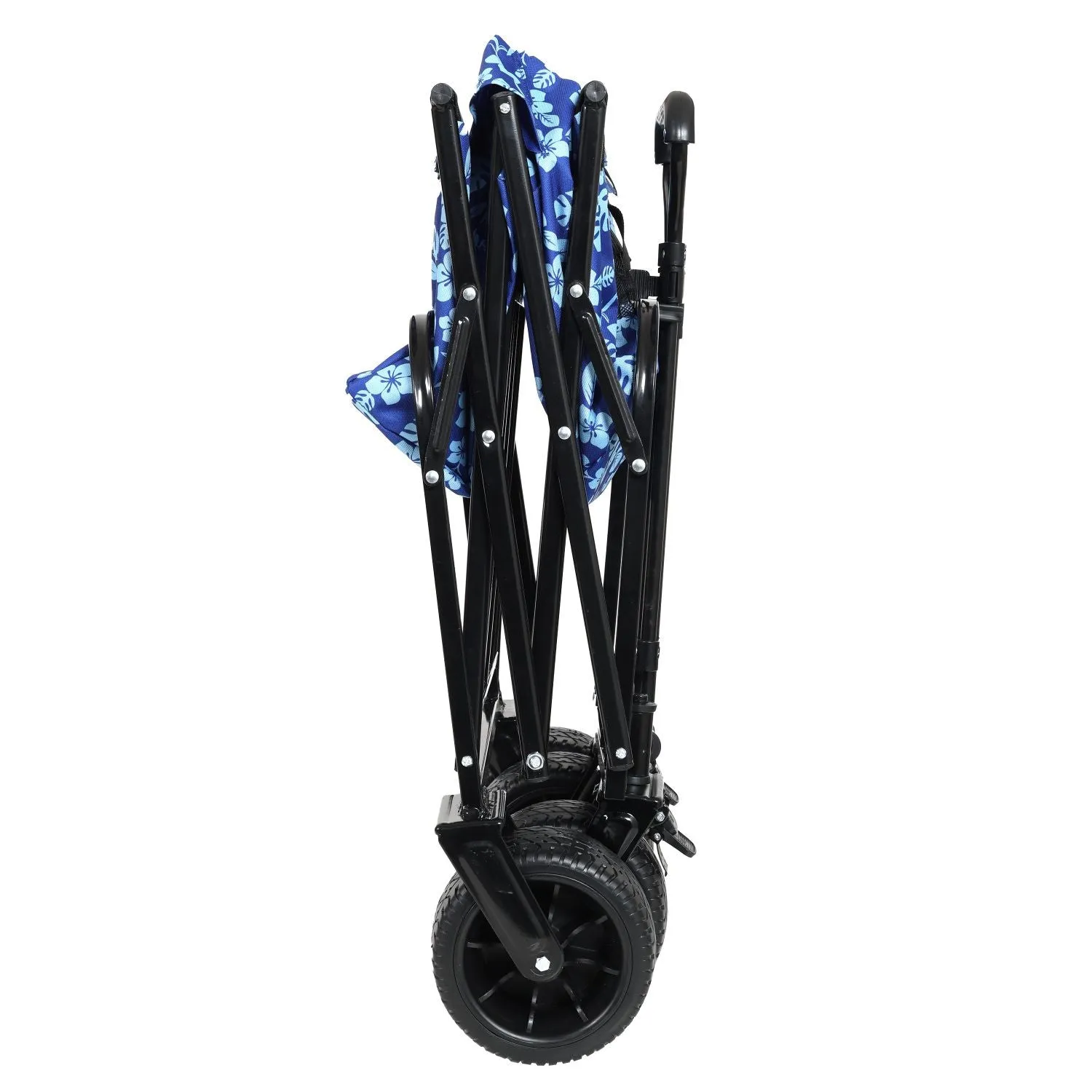 440lbs Collapsible Foldable Wagon Cart, Beach Wagon Utility Cart Utility Wagon Grocery Cart for Camping Shopping Sports Gardening Fishing, blue flower