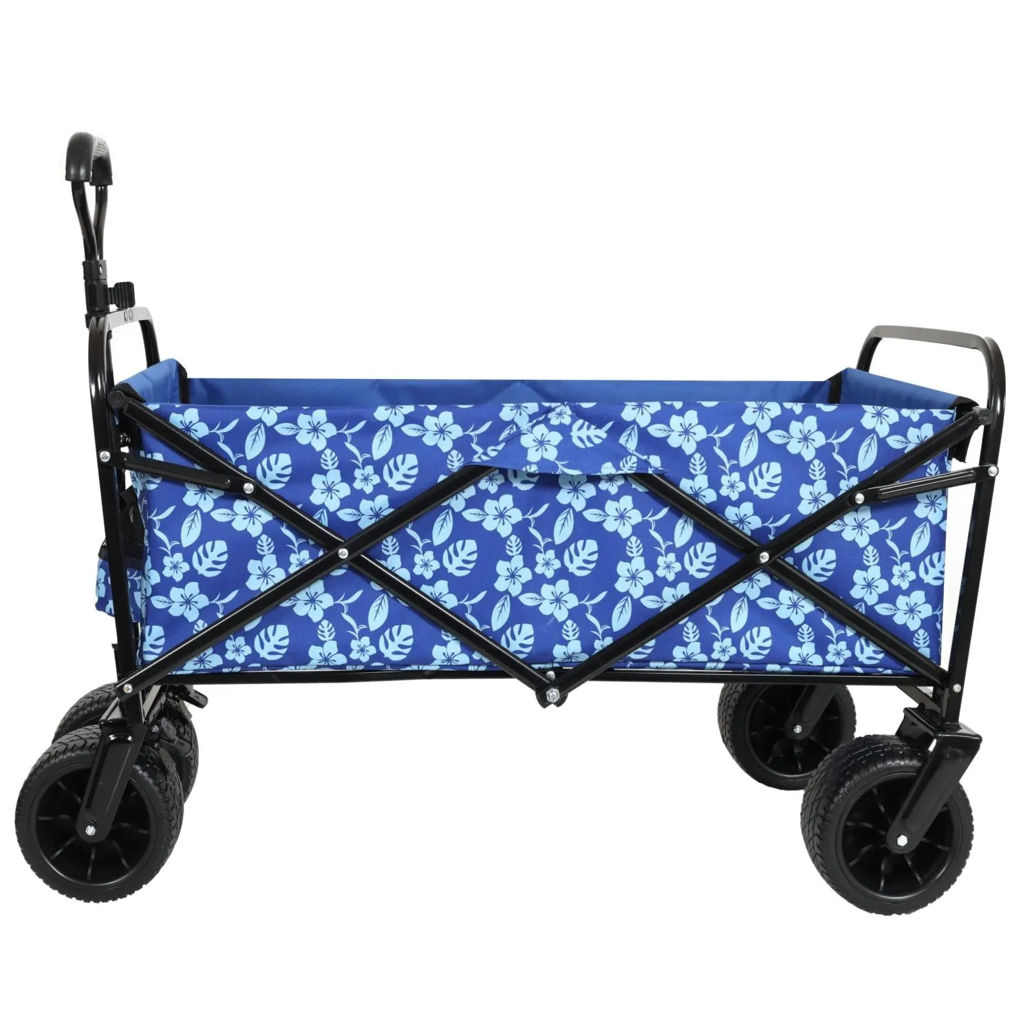 440lbs Collapsible Foldable Wagon Cart, Beach Wagon Utility Cart Utility Wagon Grocery Cart for Camping Shopping Sports Gardening Fishing, blue flower