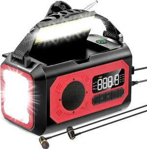 44400mWh/12000mAh Emergency Radio, Hand Crank, Portable Solar Radio AM/FM/NOAA Weather Radio with 2 Solar Panels,3 Charging Methods,SOS Alarm,Flashlight,Phone Charger,Compass,Reading Lamp