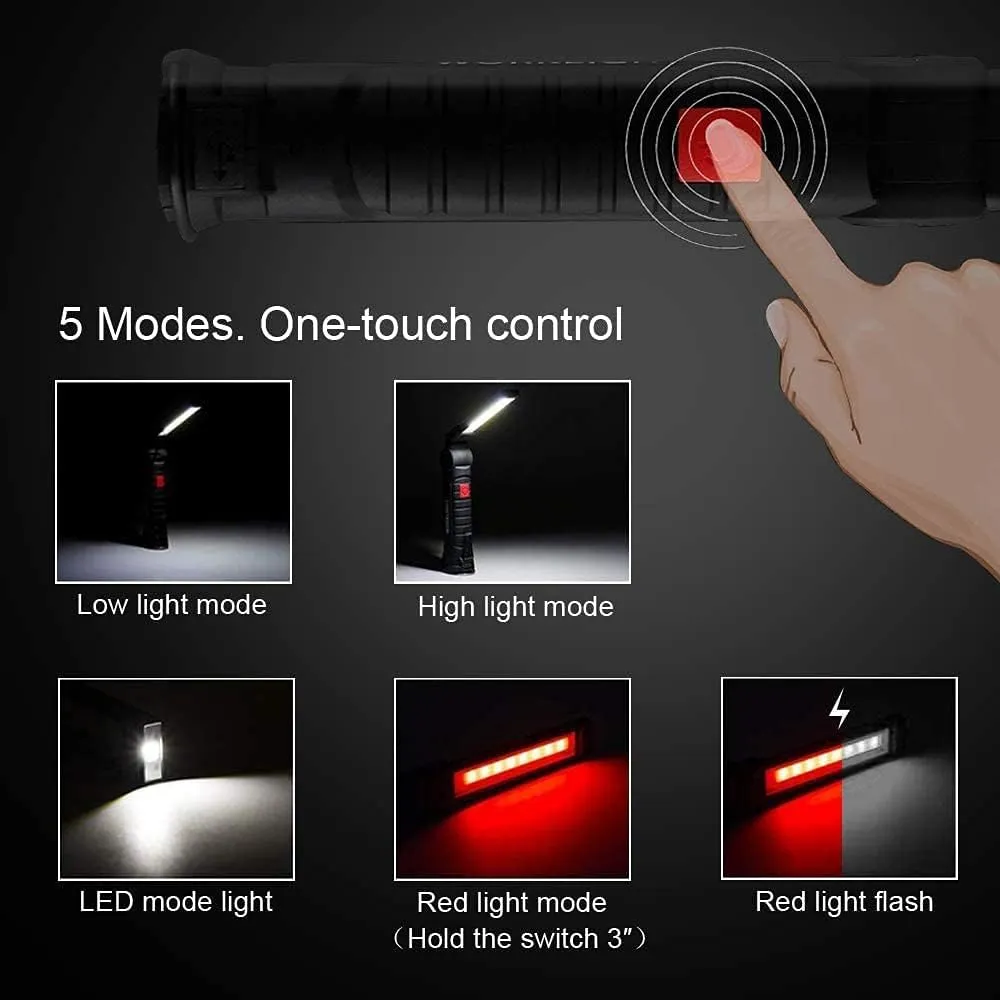 4Pack LED Work Lights, USB Rechargeable COB Light with Magnetic Base 360°Rotate and 5 Modes, Folding Flashlight Inspection Light for Car Repairing, Workshop, Household and Emergency Use, Large