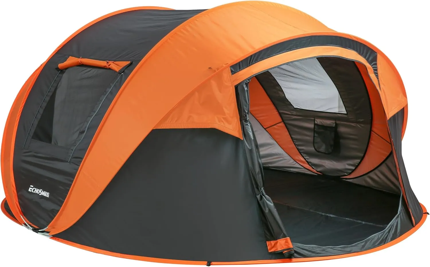 5-8 Person Camping Tent with Quick Setup, Spacious Design, Water Resistant, Black and Orange