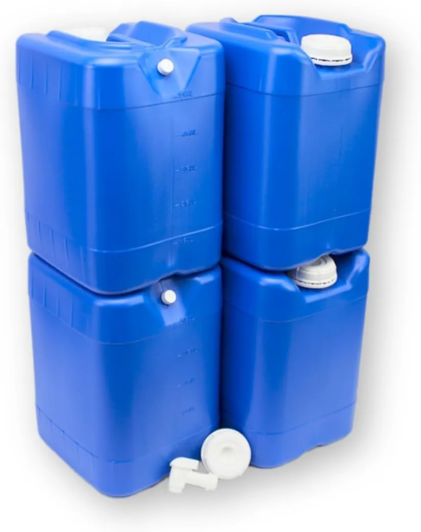 5-Gallon Stackable Water Storage Containers, w/Lids   Spigot, Easy Fill, Survial Supply, Emergency Water Storage for Camping and Disaster Preparedness, RV, Camping, 20 Gallon