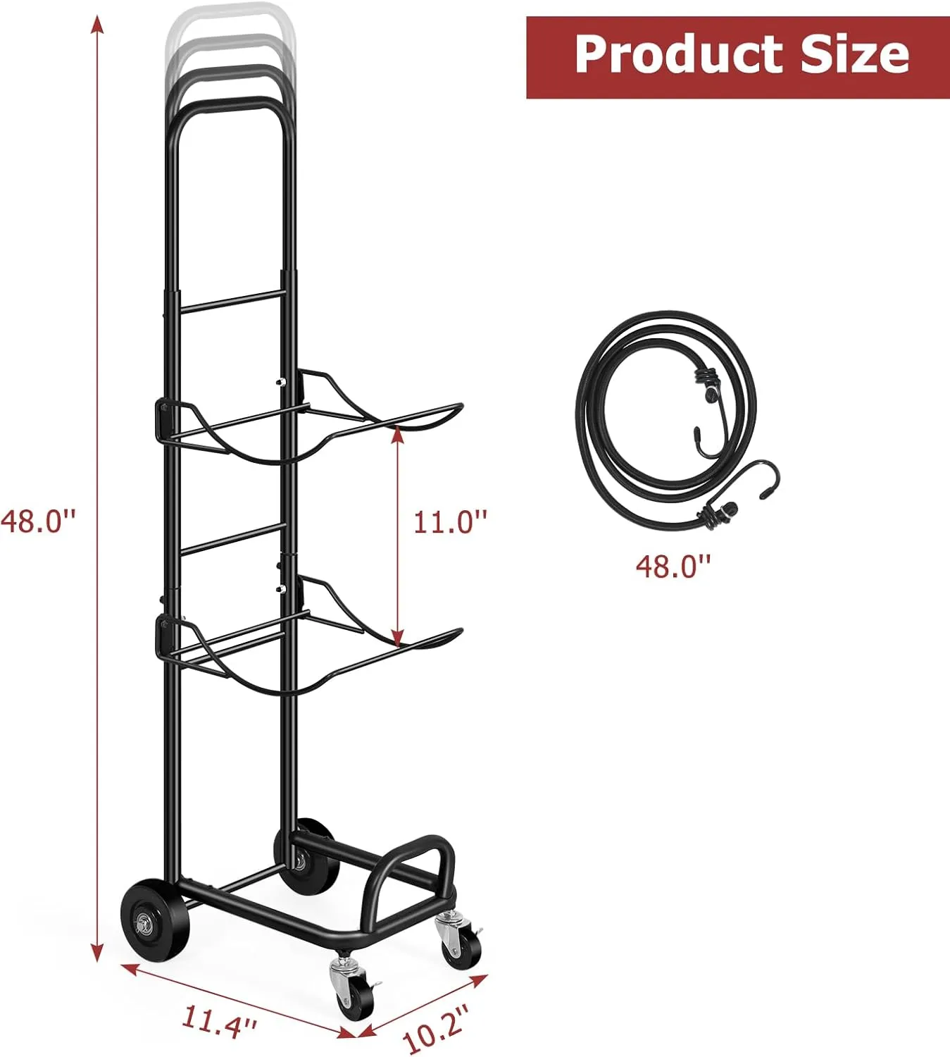 5 Gallon Water Jug Holder with Wheels 3 Tier Foldable Water Bottle Organizer Storage Rack, Water Bottle Stand with Tying Rope, Water Cooler Jug Cart for Kitchen, Pantry Room, Office, Black