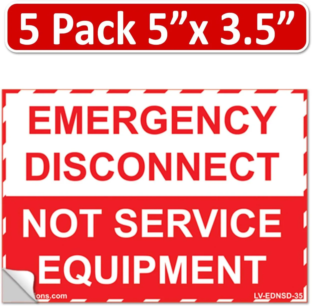 5 Pack 5"x 3.5" NEC Compliant Emergency Disconnect NOT Service Equipment Outdoor Laminated Labels Sticker Electrical Panel Danger Heavy Duty Vinyl Waterproof Ultra Durable (Style 2)