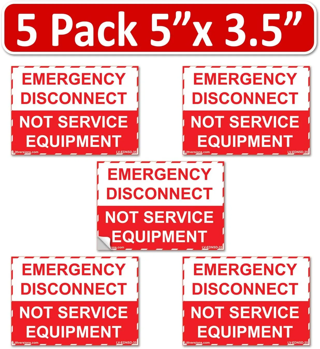 5 Pack 5"x 3.5" NEC Compliant Emergency Disconnect NOT Service Equipment Outdoor Laminated Labels Sticker Electrical Panel Danger Heavy Duty Vinyl Waterproof Ultra Durable (Style 2)