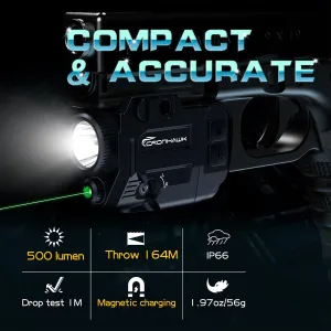 500 Lumens Tactical Weapon Flashlights Laser Sight - Rail-Mounted Light and Green Laser Light Combo for Pistol with Picatinny Rail and GL Rails - Magnetic Charging Port