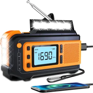 5000mAh Emergency Weather Solar Radio: Missonchoo Hand Crank AM/FM/NOAA Alert Radio 4 Ways Powered with Flashlight | Cellphone Charger | SOS Alarm for Survival Camping Home Outdoor