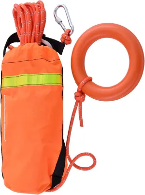 50/65/100 FT Water Rescue Throw Bag, 3/10 Inch 1900LB Tensile Strength Floating Rope with Reflective Stripe & O-Ring, Heavy Duty Safety Professional Water Rescue Kit for Kayak/Raft/Boat Rescue