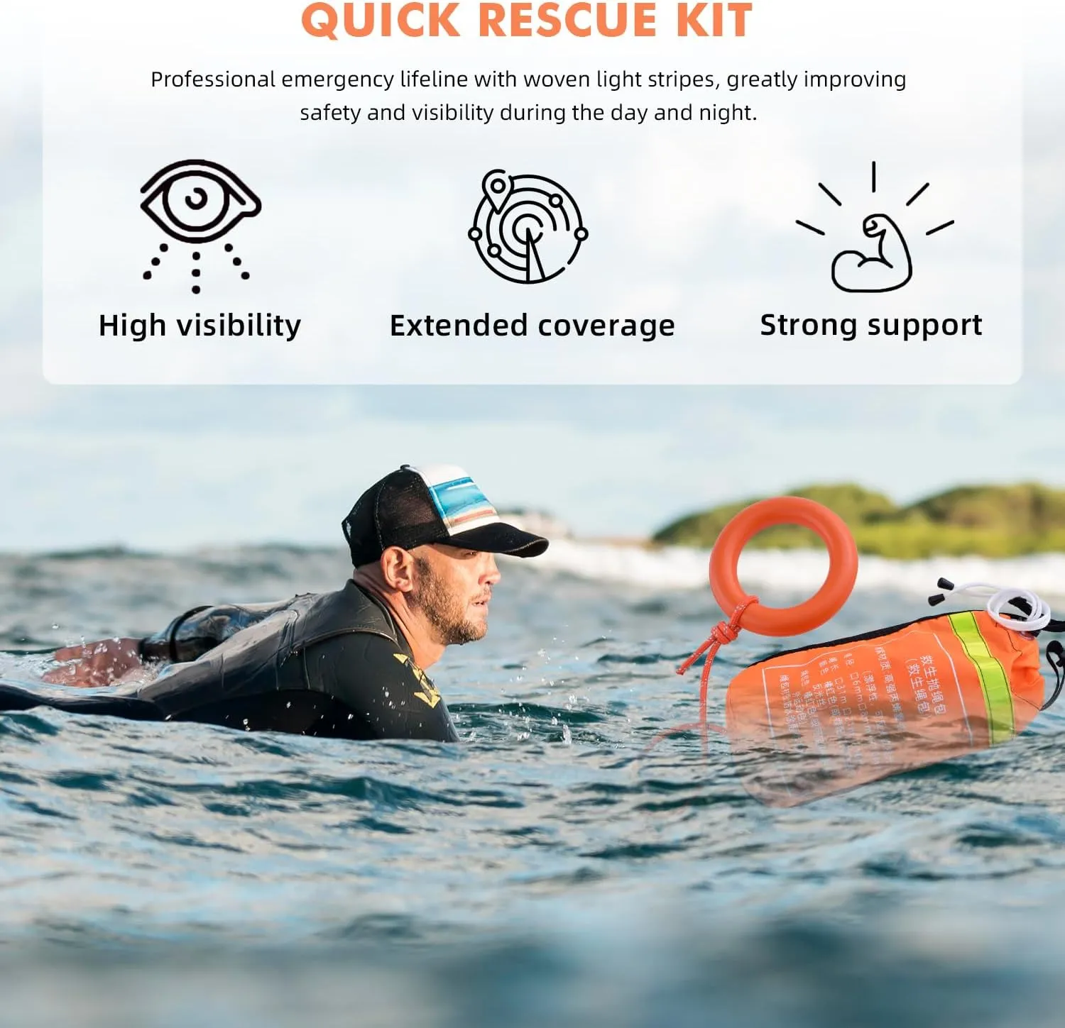 50/65/100 FT Water Rescue Throw Bag, 3/10 Inch 1900LB Tensile Strength Floating Rope with Reflective Stripe & O-Ring, Heavy Duty Safety Professional Water Rescue Kit for Kayak/Raft/Boat Rescue