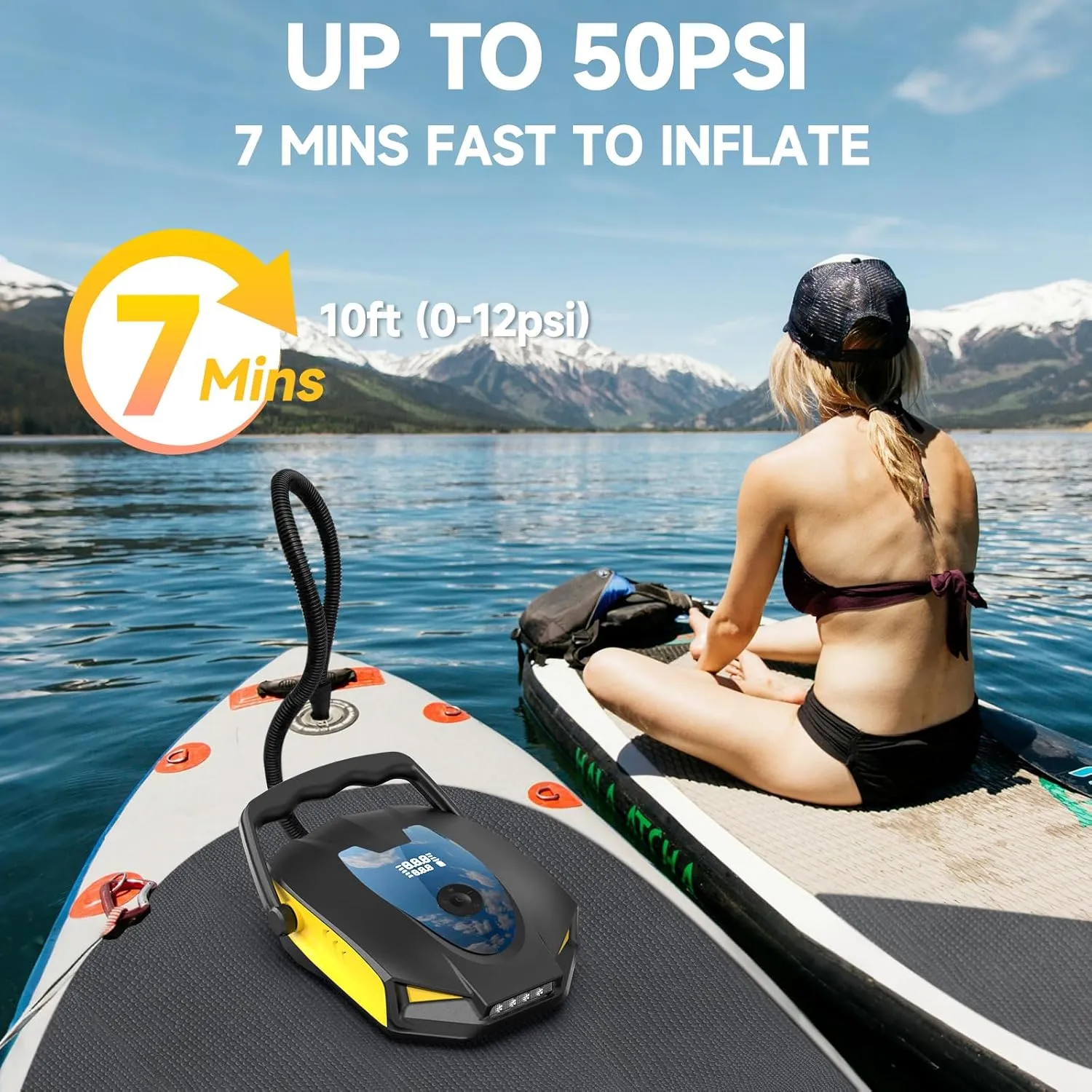 50PSI Paddle Board Pump Electric Portable, 10000mAh Sup Pump with Auto-Off,9 Modes Paddleboard Pump for Stand Up Paddle Board/Car/Kayak/Motorcycle/Bicycle