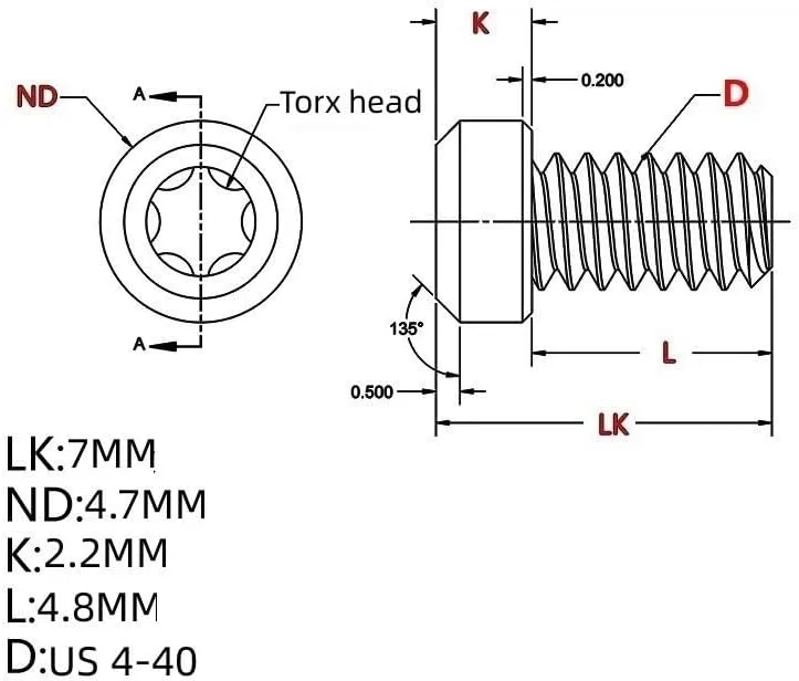 5PCS Titanium Torx Head Screw with US 4-40 Thread, CNC Back Clip Screws Fit for Outdoor Flashlight and Torch