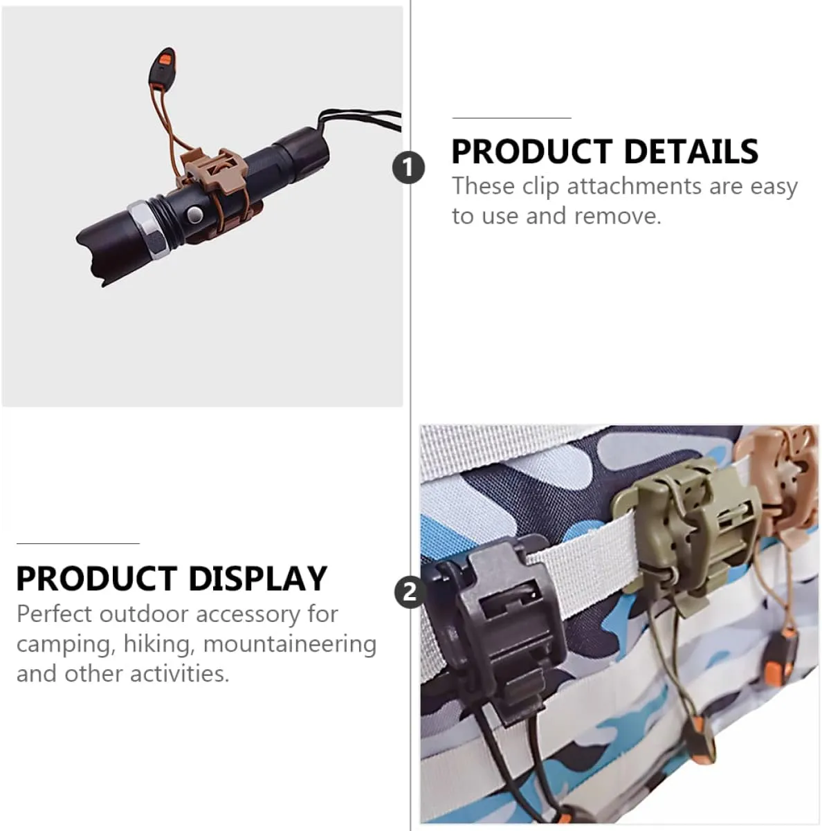 6 pcs Walking Flashlight Straps Stick Fastener Belt Strap Handle Clipping Back Locks Shape Key Webbing Round Management Buckle Vest Gear Ring for Clip Fixed Holder Hiking to