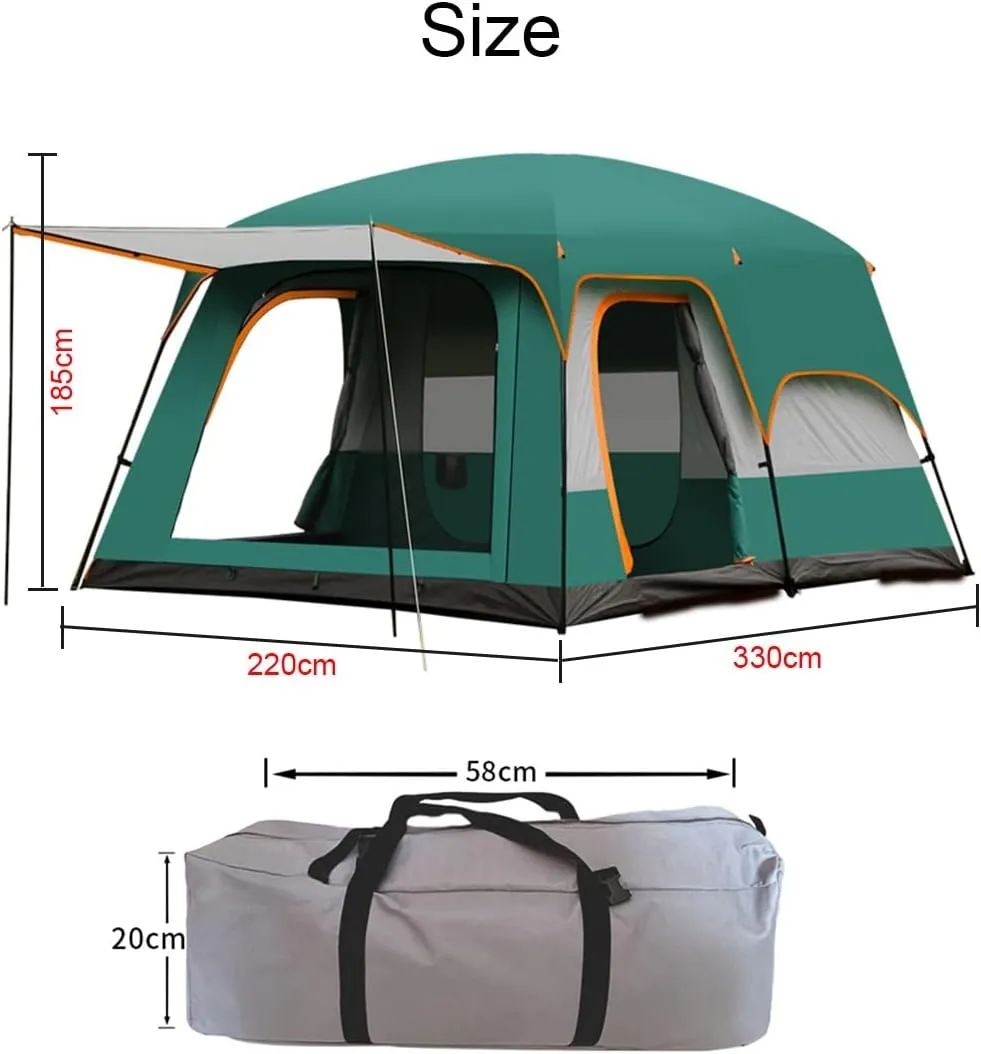 6 Person Tent Double Layer Tent for Camping Family,Waterproof Outdoor Tent with Porch,2 Bedroom Living Room Tent,Advanced Ventilation Dome Tent, Green