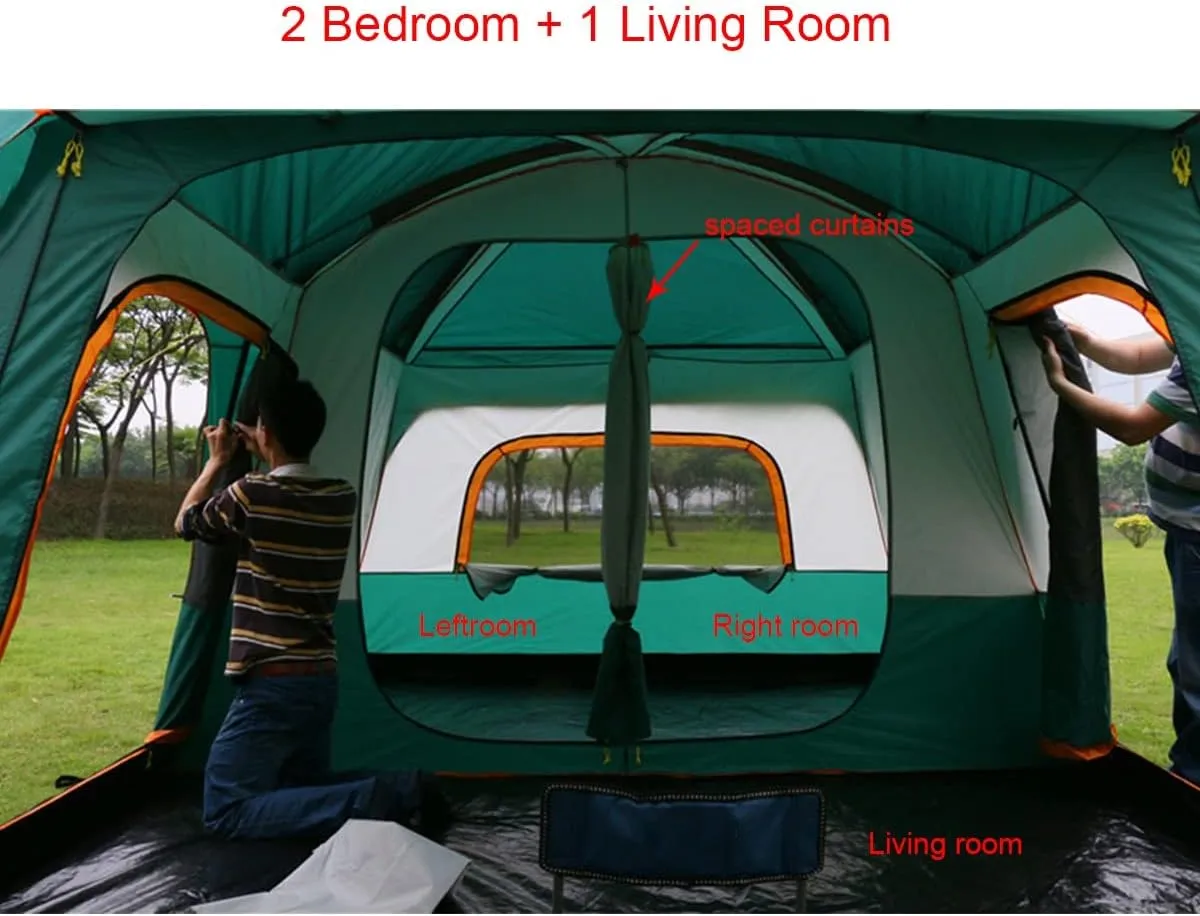 6 Person Tent Double Layer Tent for Camping Family,Waterproof Outdoor Tent with Porch,2 Bedroom Living Room Tent,Advanced Ventilation Dome Tent, Green