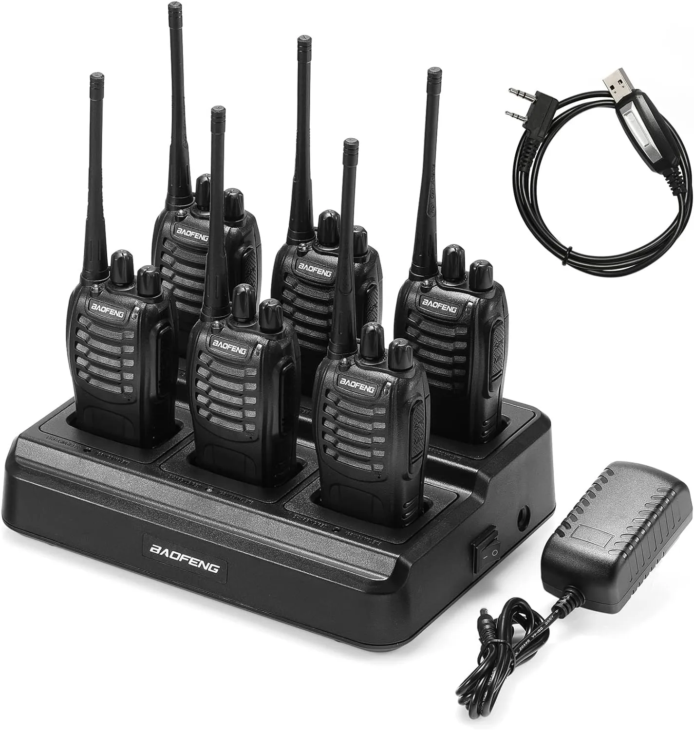 6pcs BAOFENG BF-888S Walkie Talkie for Adults, Long Range Two Way Radio, 1500mAh 16 CH, 6 Radios 6 Earpieces 1 Six-way Charger 1 Cable