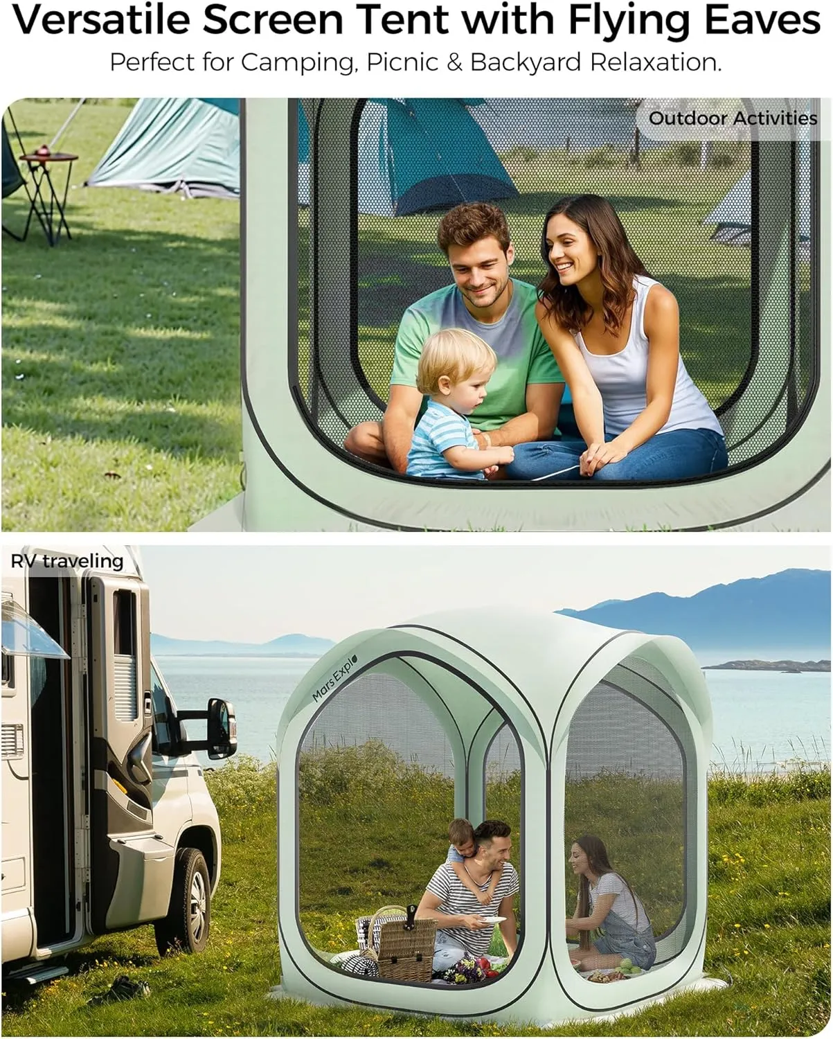 6x6 FT Pop-Up Screen House Tent, Portable Instant Screen Room Canopy with Mesh Doors and Carry Bag for Patio, Backyard, Deck, Camping, and Outdoor Activities,Bright Green