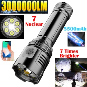 7 Nuclear 300,000Lumens Anti-explosion Powerful Alloy Flashlight With 5500mAh 26800 Lithium Battery High Power White Laser LED Torch Rechargeable Flashlight