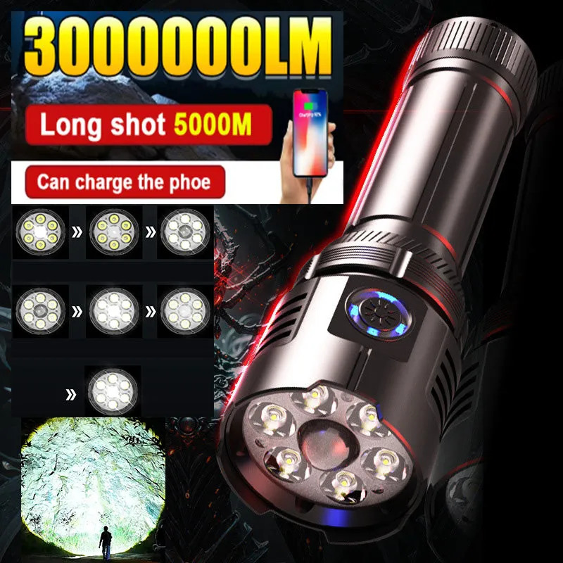7 Nuclear 300,000Lumens Anti-explosion Powerful Alloy Flashlight With 5500mAh 26800 Lithium Battery High Power White Laser LED Torch Rechargeable Flashlight