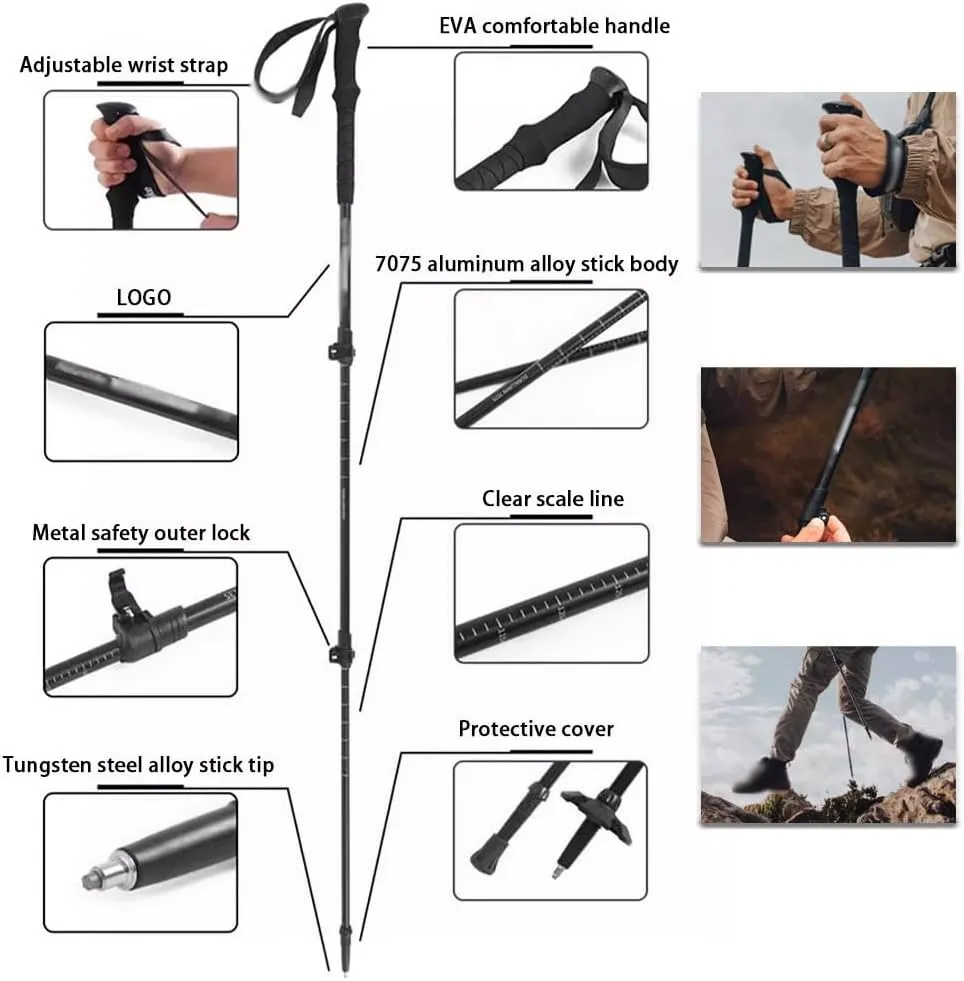 7075 Aluminum Alloy Trekking Poles, Walking Sticks for Men and Women, Lightweight Collapsible Hiking Poles, for Snowshoe, Backpacking