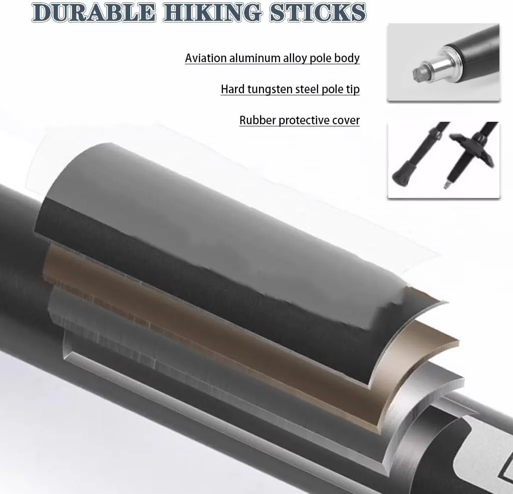 7075 Aluminum Alloy Trekking Poles, Walking Sticks for Men and Women, Lightweight Collapsible Hiking Poles, for Snowshoe, Backpacking
