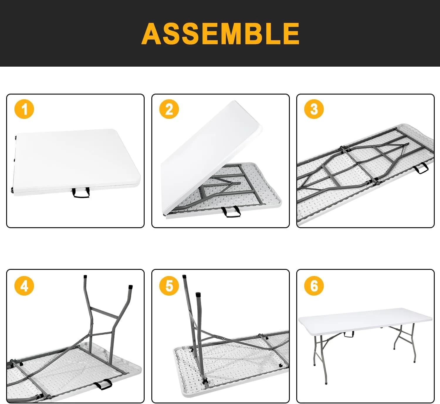 70.8" W X 29" D X 29" H - 6 ft Folding Table White Portable Heavy Duty Plastic Fold-in-Half Utility Foldable Table for Camp，Picnic & Party