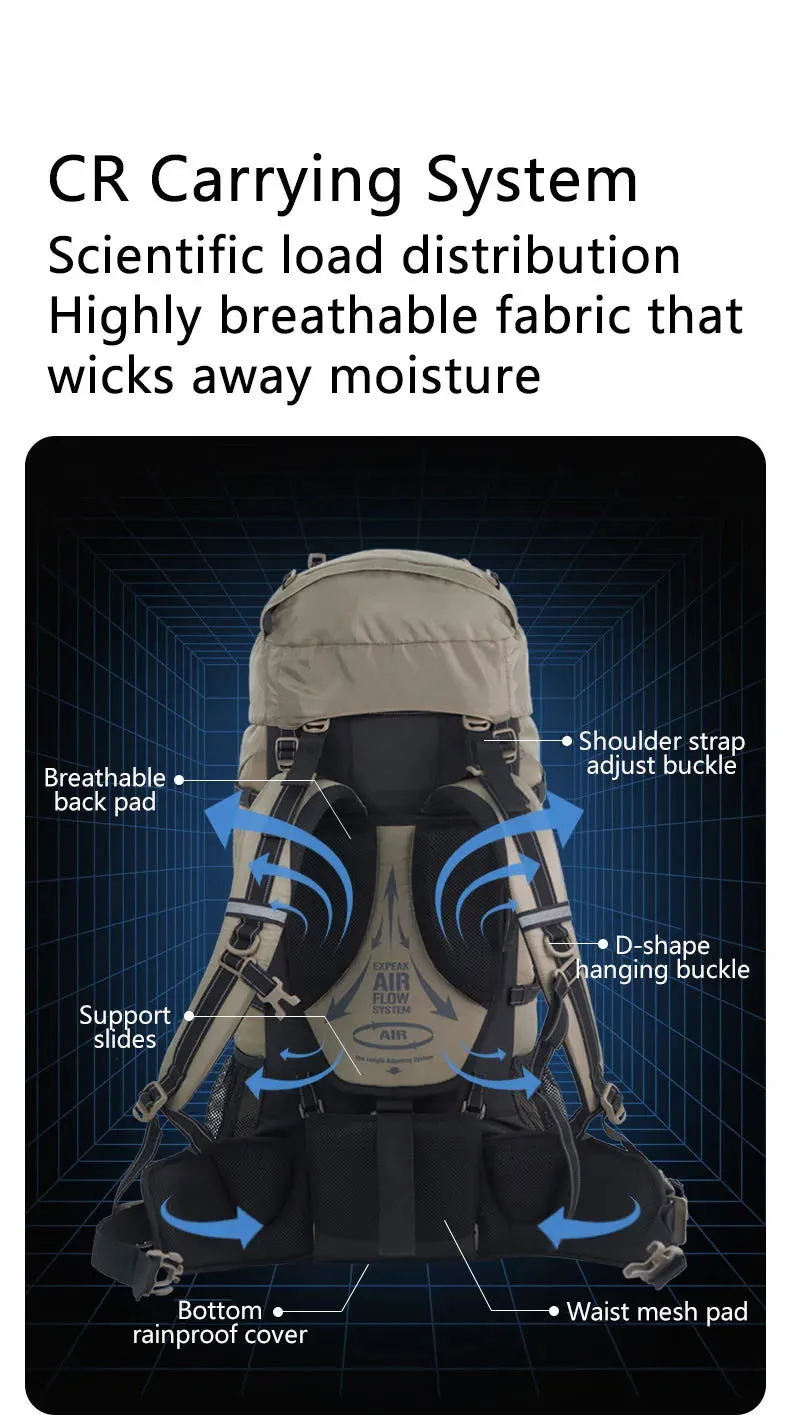 70L Camping Backpack with Rain Cover – Ergonomic and Large Capacity for Hiking and Trekking